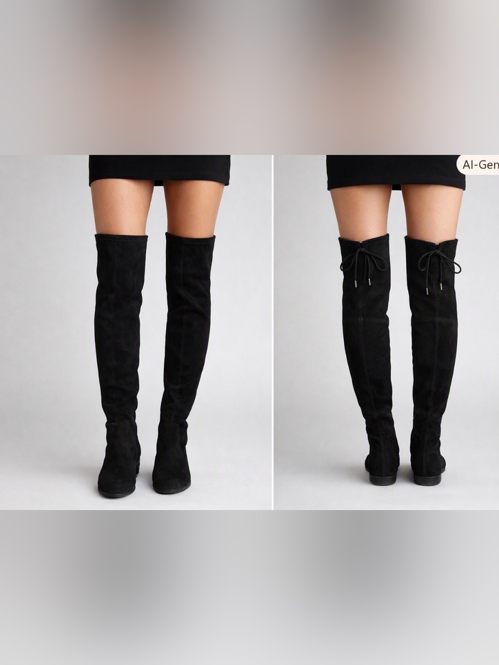 Marc Fisher Over the Knee Black Faux Suede Boots Side Zip Tie Back Boots Sz 9